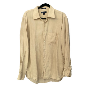 Grant Thomas Men’s Casual Beige Linen Button Down Shirt - Size Large